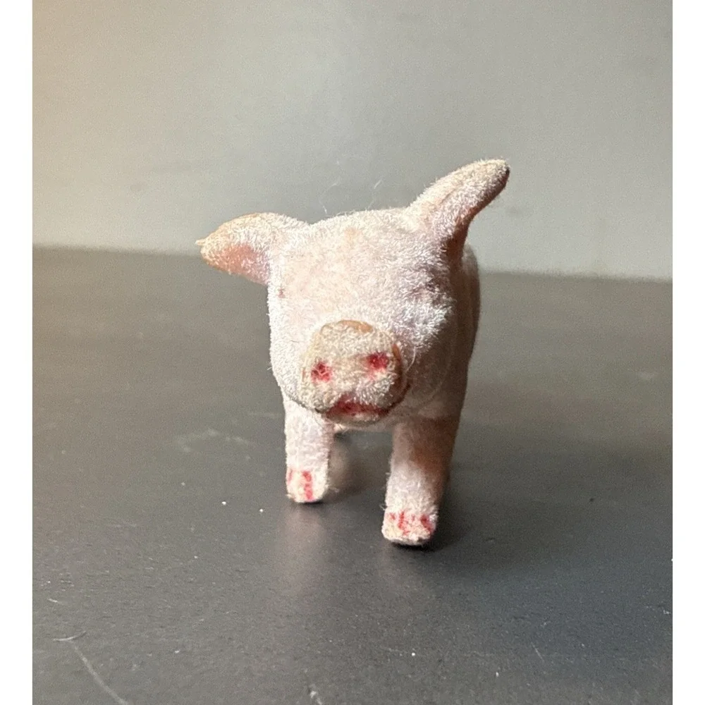 Vintage Flocked Pig Miniature Figurine Farm Animal Japan Kitsch 2.5